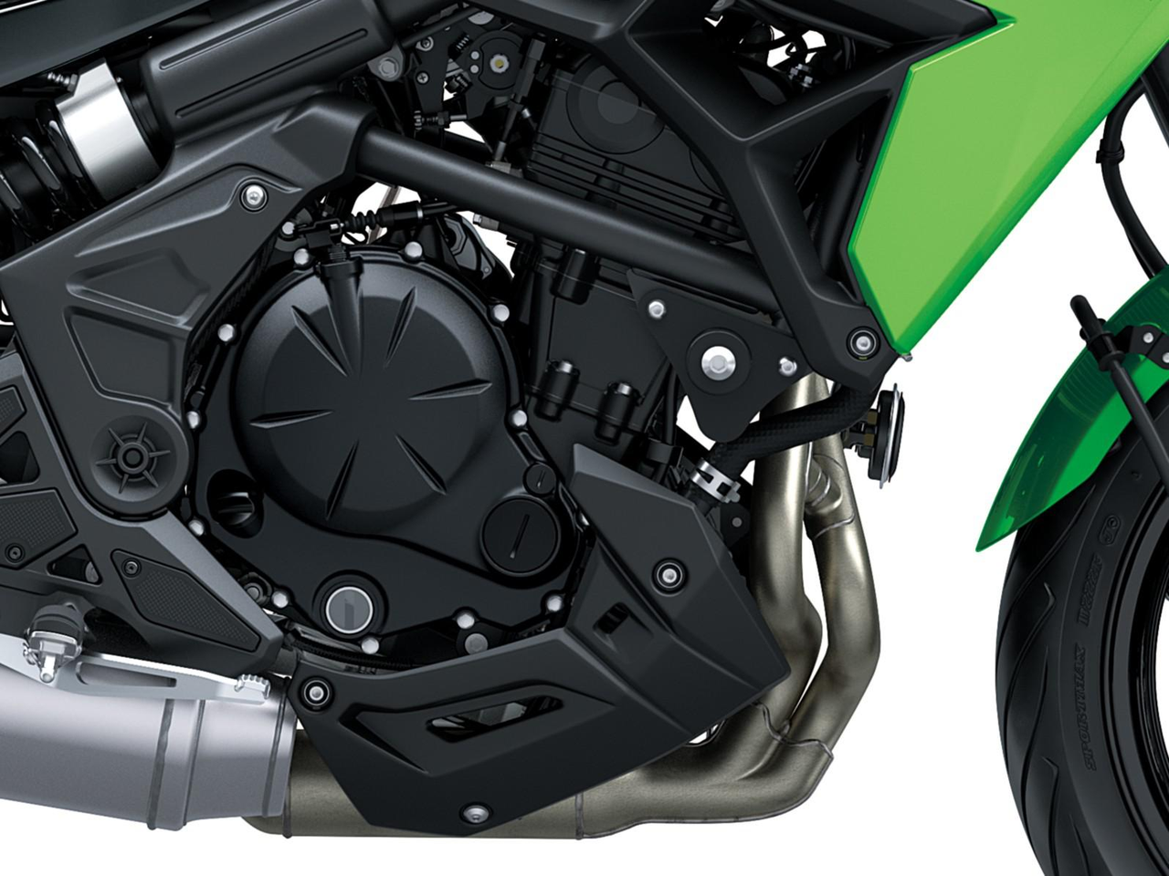 649 cm³-es, folyadékhűtéses, négyütemű, párhuzamos kéthengeres motor