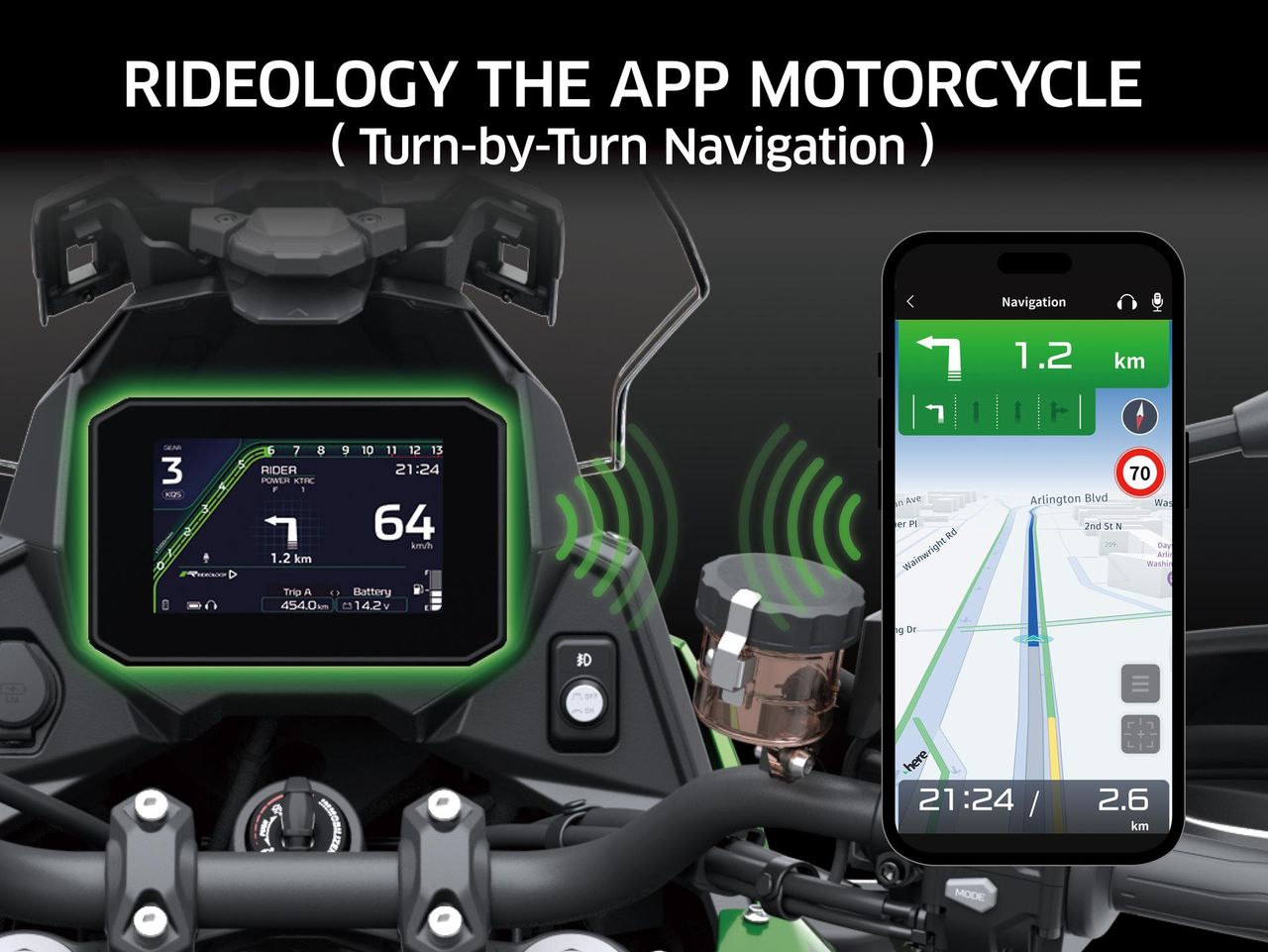 RIDEOLOGY THE APP MOTORCYCLE alkalmazás hangvezérléssel és kanyarról kanyarra történő navigációval